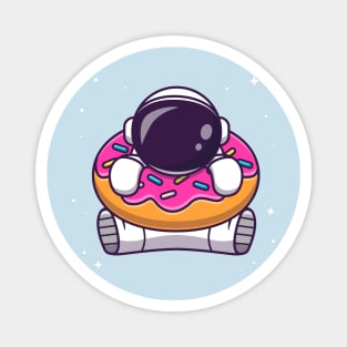 Cute Astronaut With Donut Cartoon Magnet